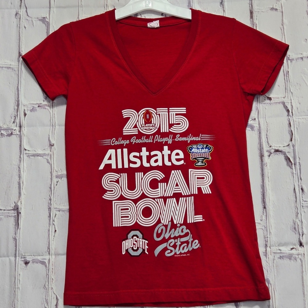 Ohio State Buckeyes 2015 Sugar Bowl CFP Semifinal Red V-Neck T-Shirt Womens M